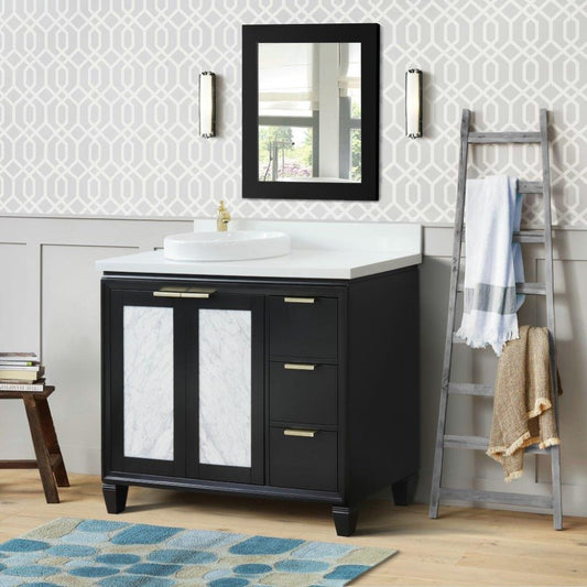 Bellaterra Home 43" Black Single Sink Bathroom Vanity with White Quartz and Round Sink- Left Door/Left Sink, Trento Collection