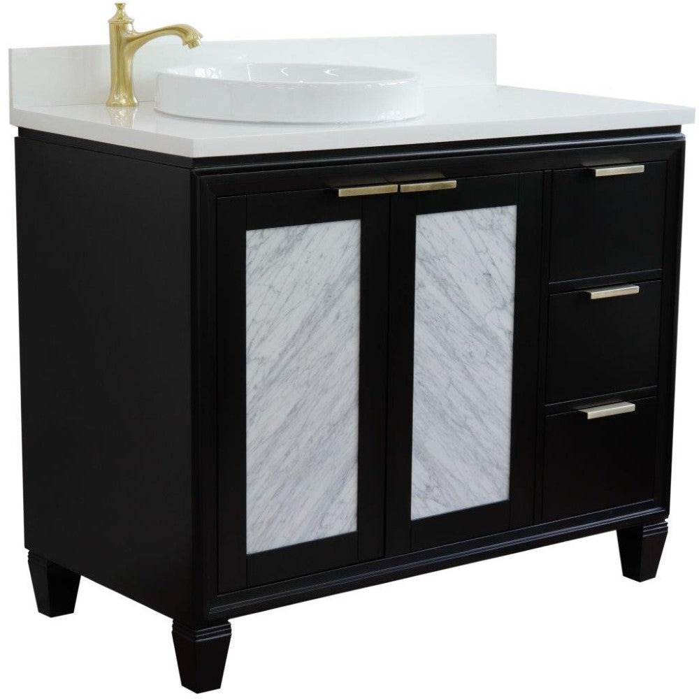 Bellaterra Home 43" Black Single Sink Bathroom Vanity with White Quartz and Round Sink- Left Door/Left Sink, Trento Collection