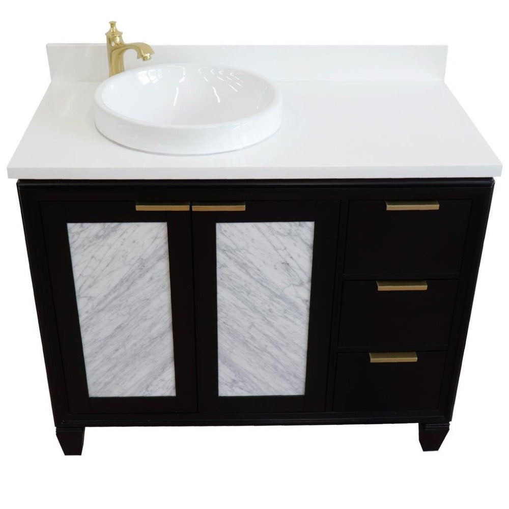 Bellaterra Home 43" Black Single Sink Bathroom Vanity with White Quartz and Round Sink- Left Door/Left Sink, Trento Collection