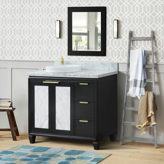 Bellaterra Home 43" Black Single Sink Bathroom Vanity with White Carrara and Round Sink- Left Door/Left Sink, Trento Collection