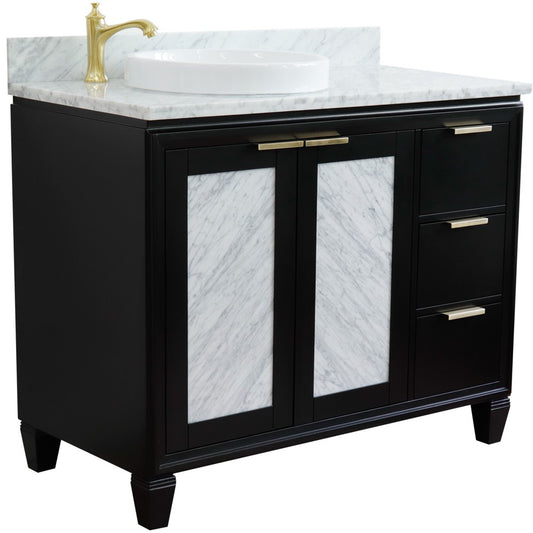 Bellaterra Home 43" Black Single Sink Bathroom Vanity with White Carrara and Round Sink- Left Door/Left Sink, Trento Collection