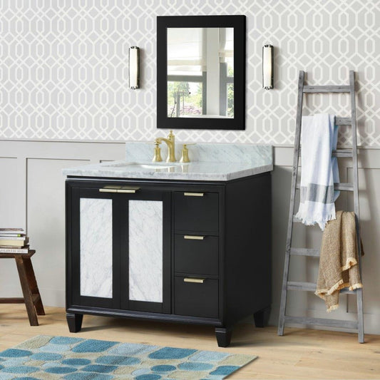 Bellaterra Home 43" Black Single Sink Bathroom Vanity with White Carrara and Rectangle Sink- Left Door/Left Sink, Trento Collection