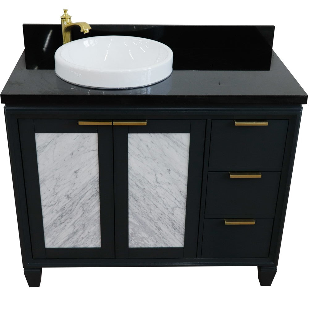 Bellaterra Home 43" Dark Gray Single Sink Bathroom Vanity with Black Galaxy and Round Sink- Left Door/Left Sink, Trento Collection