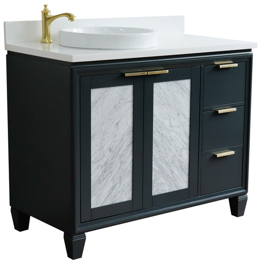 Bellaterra Home 43" Dark Gray Single Sink Bathroom Vanity with White Quartz and Round Sink- Left Door/Left Sink, Trento Collection