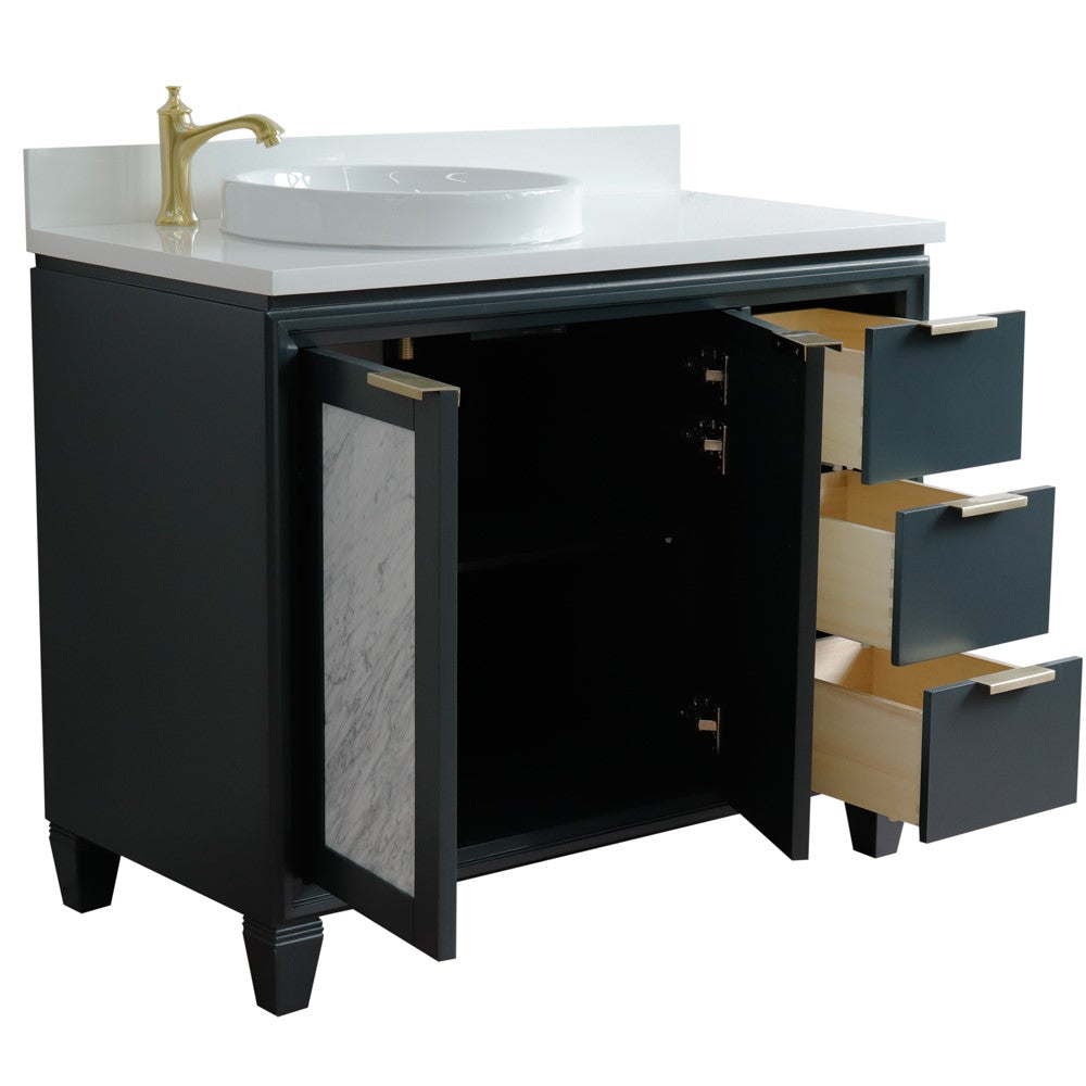 Bellaterra Home 43" Dark Gray Single Sink Bathroom Vanity with White Quartz and Round Sink- Left Door/Left Sink, Trento Collection