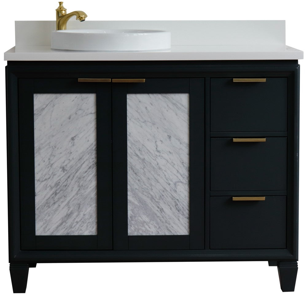 Bellaterra Home 43" Dark Gray Single Sink Bathroom Vanity with White Quartz and Round Sink- Left Door/Left Sink, Trento Collection