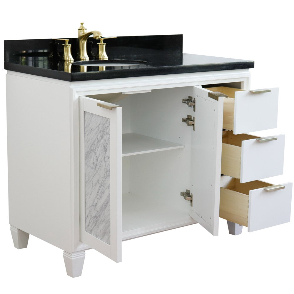 Bellaterra Home 43" White Single Sink Bathroom Vanity with Black Galaxy and Oval Sink- Left Door/Left Sink, Trento Collection