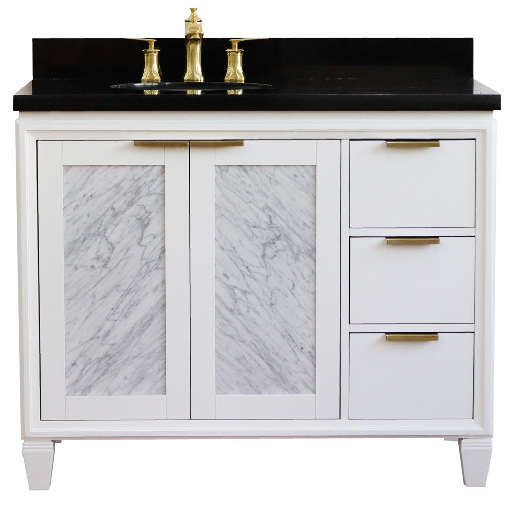 Bellaterra Home 43" White Single Sink Bathroom Vanity with Black Galaxy and Oval Sink- Left Door/Left Sink, Trento Collection