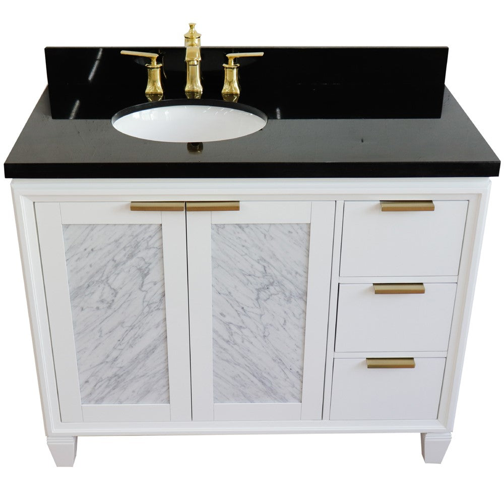 Bellaterra Home 43" White Single Sink Bathroom Vanity with Black Galaxy and Oval Sink- Left Door/Left Sink, Trento Collection