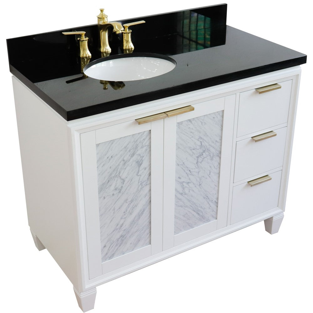 Bellaterra Home 43" White Single Sink Bathroom Vanity with Black Galaxy and Oval Sink- Left Door/Left Sink, Trento Collection