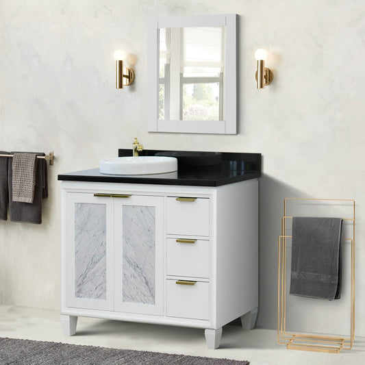 Bellaterra Home 43" White Single Sink Bathroom Vanity with Black Galaxy and Round Sink- Left Door/Left Sink, Trento Collection