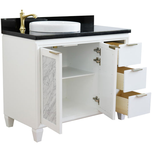 Bellaterra Home 43" White Single Sink Bathroom Vanity with Black Galaxy and Round Sink- Left Door/Left Sink, Trento Collection