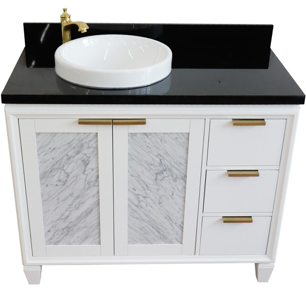 Bellaterra Home 43" White Single Sink Bathroom Vanity with Black Galaxy and Round Sink- Left Door/Left Sink, Trento Collection