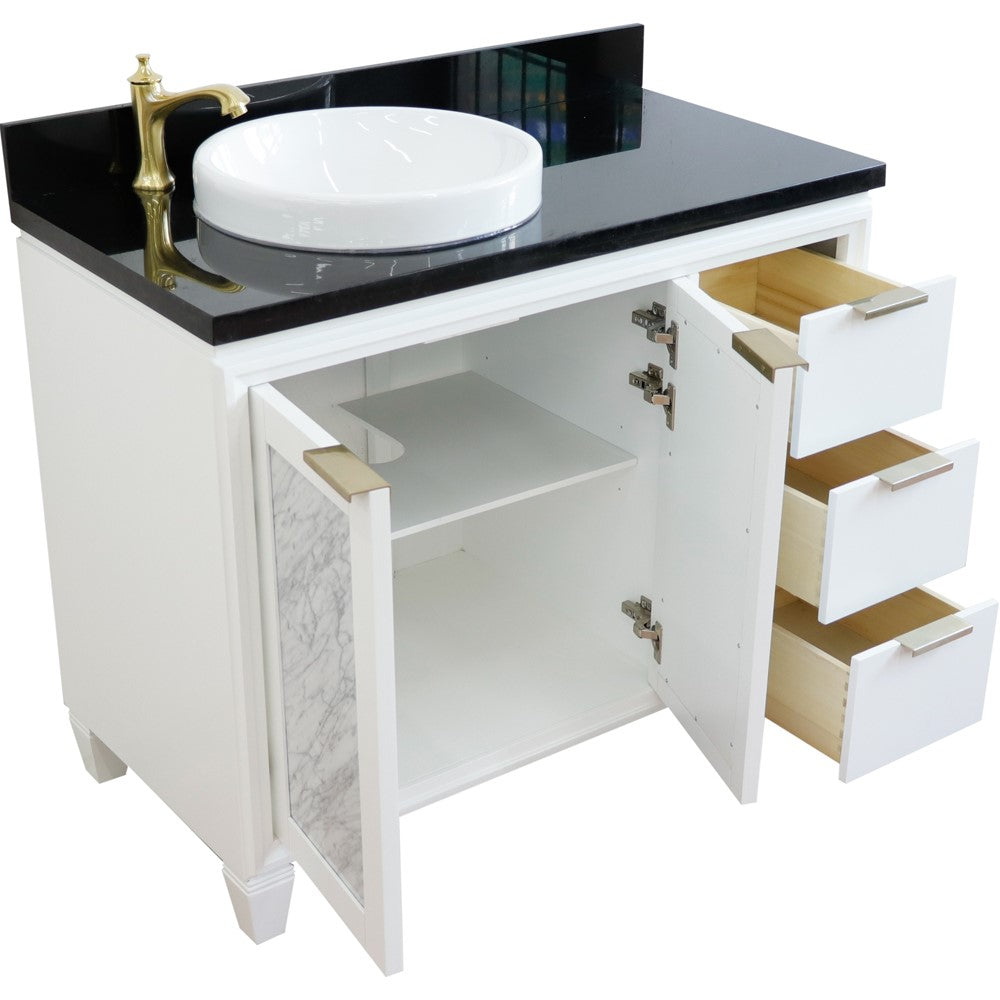 Bellaterra Home 43" White Single Sink Bathroom Vanity with Black Galaxy and Round Sink- Left Door/Left Sink, Trento Collection