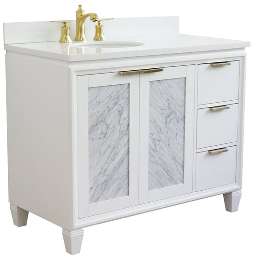 Bellaterra Home 43 in. Single Vanity in White Finish with White Quartz and Oval Sink- Left Door/Left Sink, Trento Collection