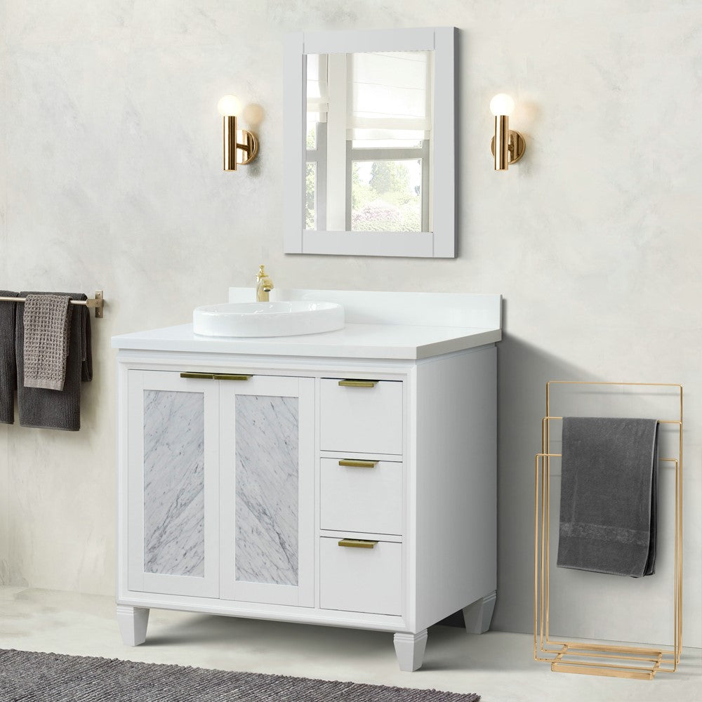 Bellaterra Home 43" White Single Sink Bathroom Vanity with White Quartz and Round Sink- Left Door/Left Sink, Trento Collection