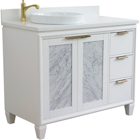 Bellaterra Home 43" White Single Sink Bathroom Vanity with White Quartz and Round Sink- Left Door/Left Sink, Trento Collection