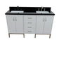 Bellaterra Home 61" White Double Sink Bathroom Vanity with Black Galaxy Granite and Rectangle Sink, Tivoli Collection