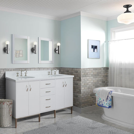 Bellaterra Home 61" White Double Sink Bathroom Vanity with White Quartz and Oval Sink, Tivoli Collection