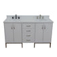 Bellaterra Home 61" White Double Sink Bathroom Vanity with White Quartz and Oval Sink, Tivoli Collection