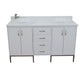 Bellaterra Home 61" White Double Sink Bathroom Vanity with White Quartz and Round Sink, Tivoli Collection