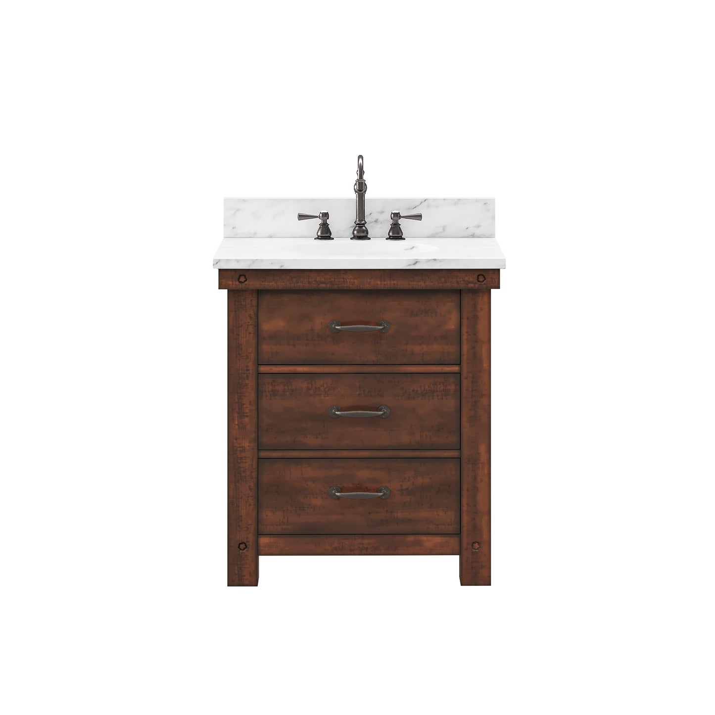 Water Creation Aberdeen 30" Rustic Brown Single Sink Bathroom Vanity with Carrara White Marble Countertop