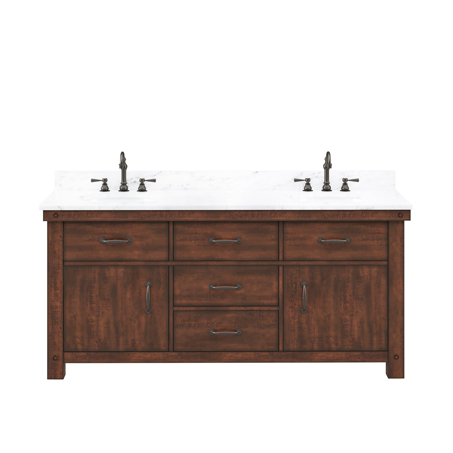 Water Creation Aberdeen 72" Rustic Sienna Double Sink Bathroom Vanity with Carrara White Marble Countertop