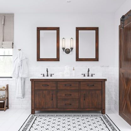 Water Creation Aberdeen 72" Rustic Sienna Double Sink Bathroom Vanity with Carrara White Marble Countertop