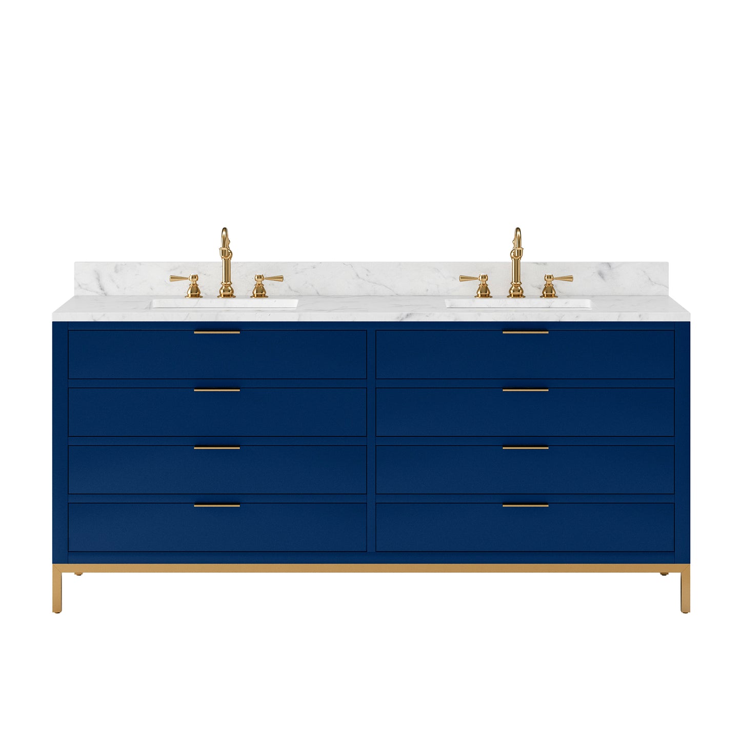 Water Creation Bristol 72" Blue Double Sink Bathroom Vanity Carrara White Marble Countertop