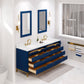 Water Creation Bristol 72" Blue Double Sink Bathroom Vanity Carrara White Marble Countertop