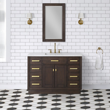 Water Creation Chestnut 48" Brown Single Sink Bathroom Vanity with Carrara White Marble Countertop and Satin Gold Hardware