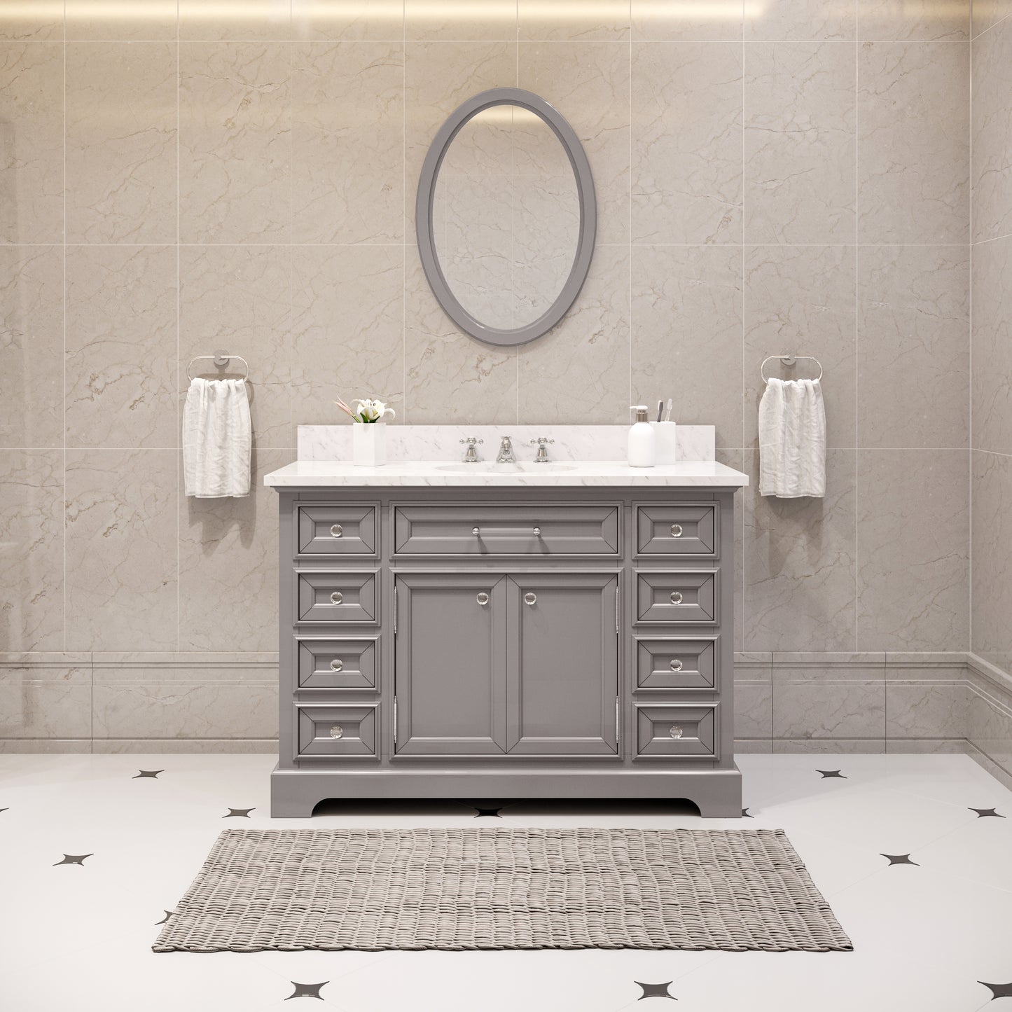 Water Creation Derby 48" White Single Sink Bathroom Vanity with Carrara White Marble Countertop