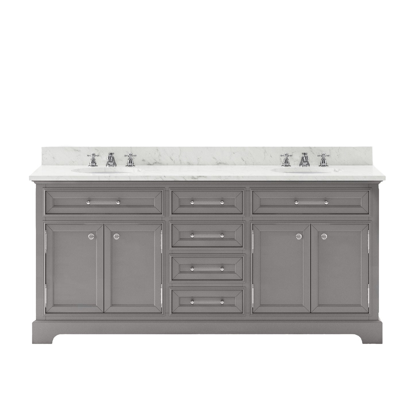 Water Creation Derby 72" White Double Sink Bathroom Vanity with Carrara White Marble Countertop