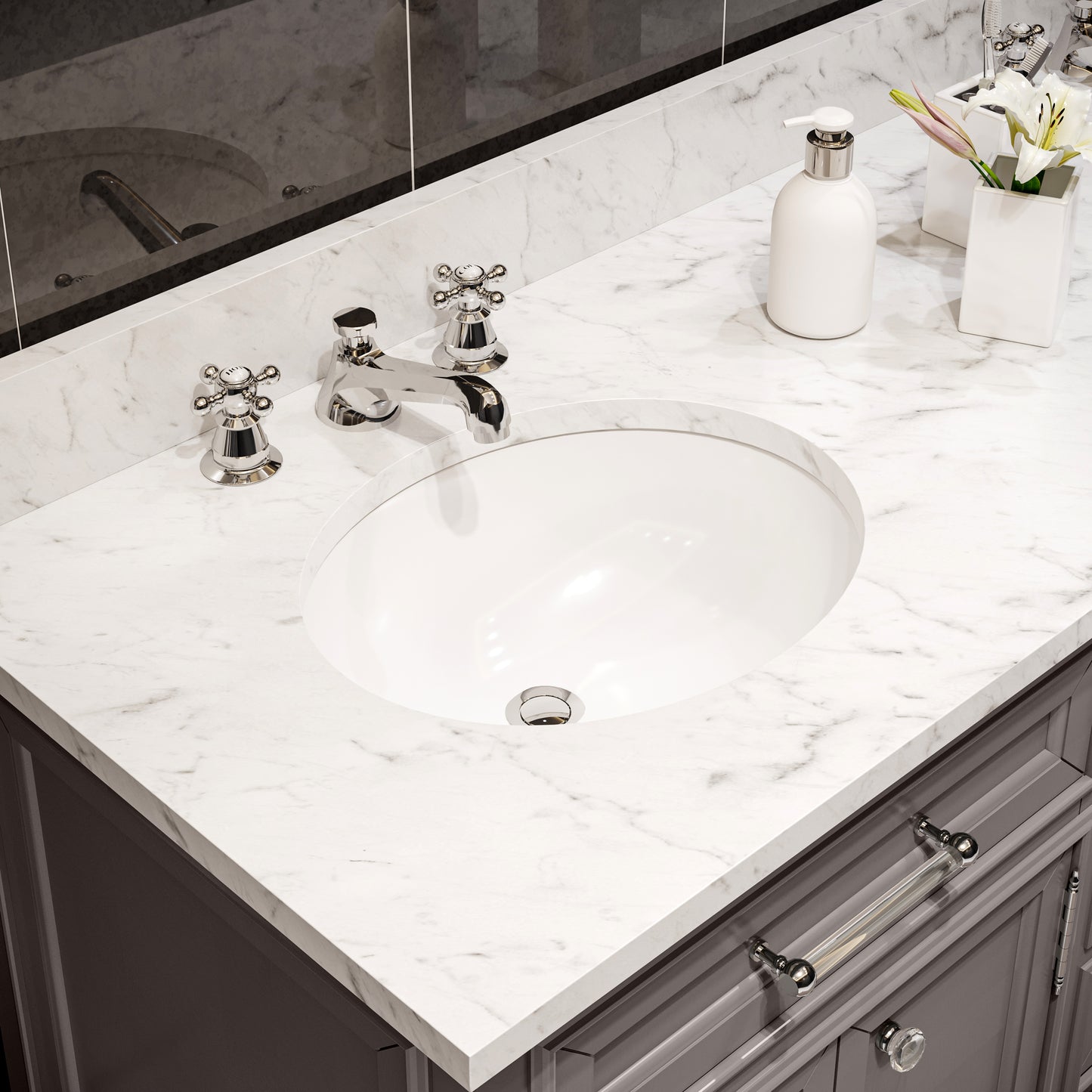 Water Creation Derby 72" White Double Sink Bathroom Vanity with Carrara White Marble Countertop