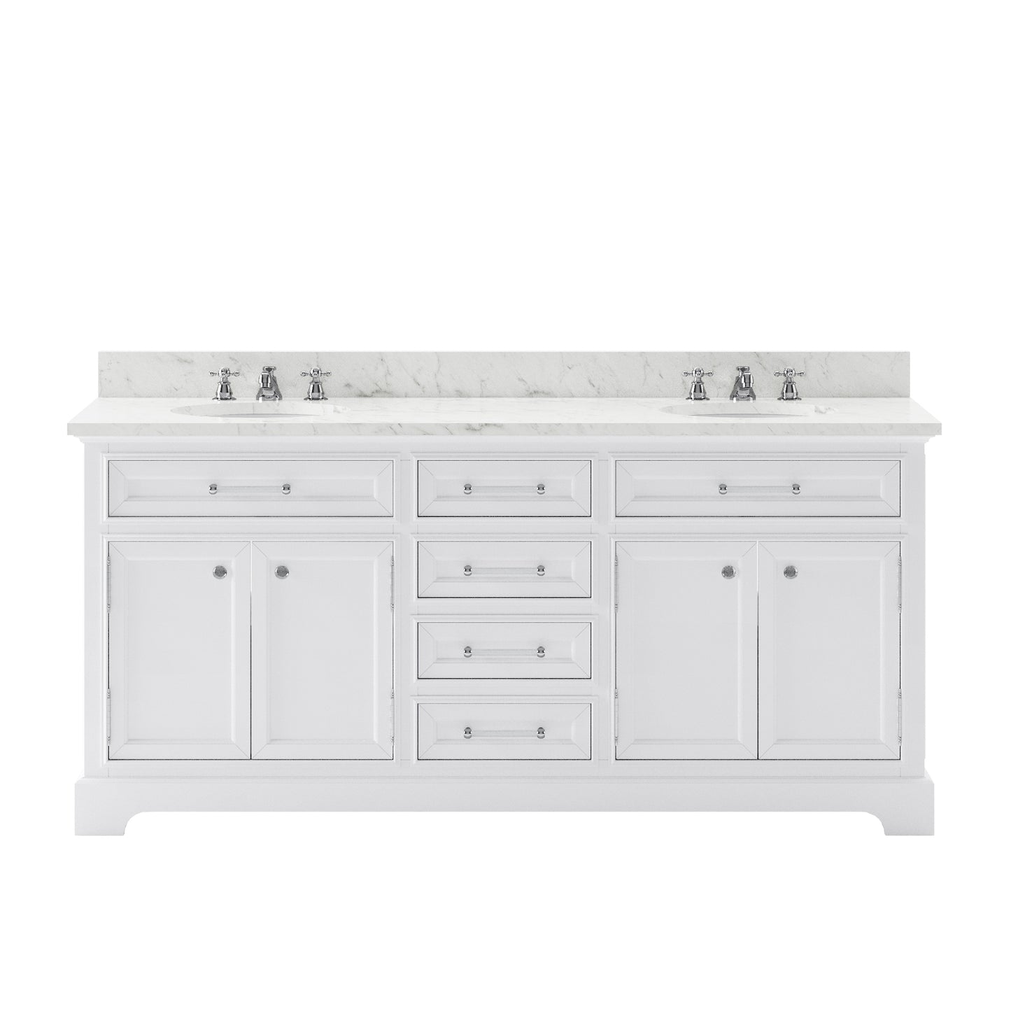 Water Creation Derby 72" White Double Sink Bathroom Vanity with Carrara White Marble Countertop