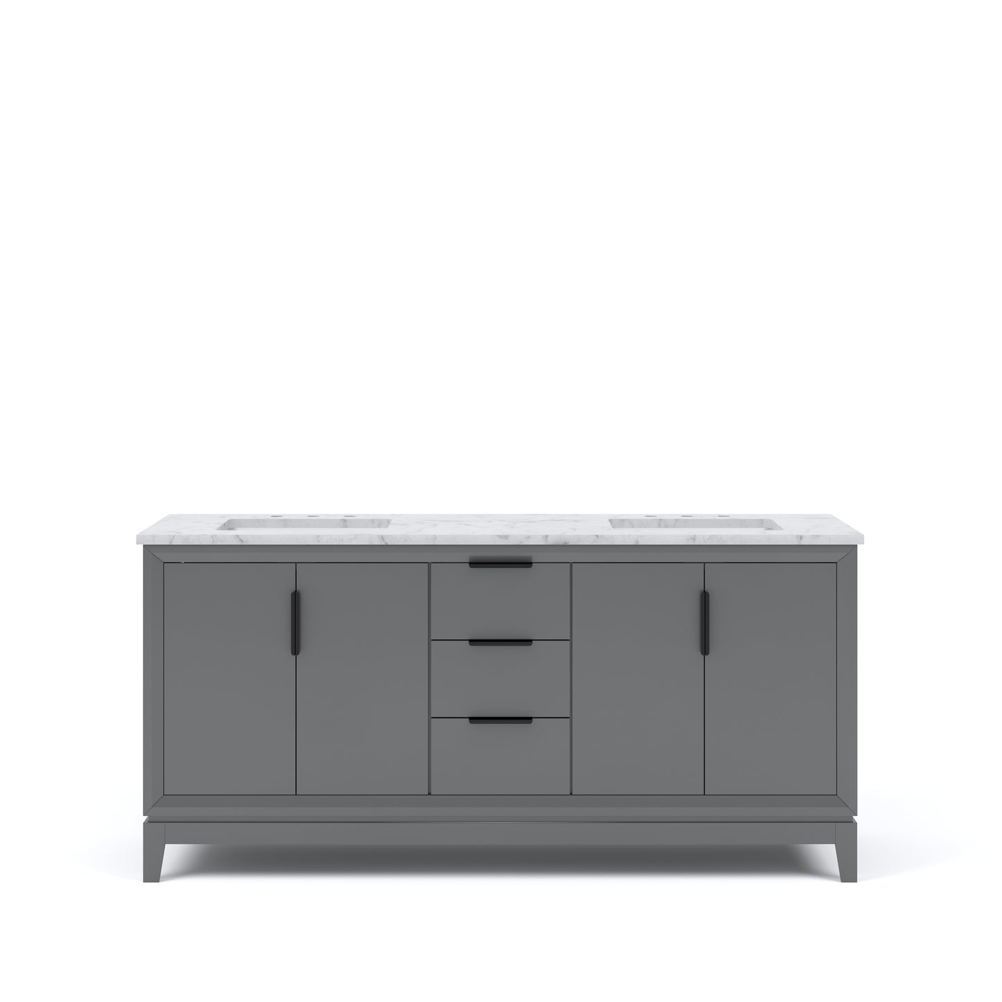 Water Creation Elizabeth 72" Grey Double Sink Bathroom Vanity with Carrara White Marble Countertop and Bronze Hardware