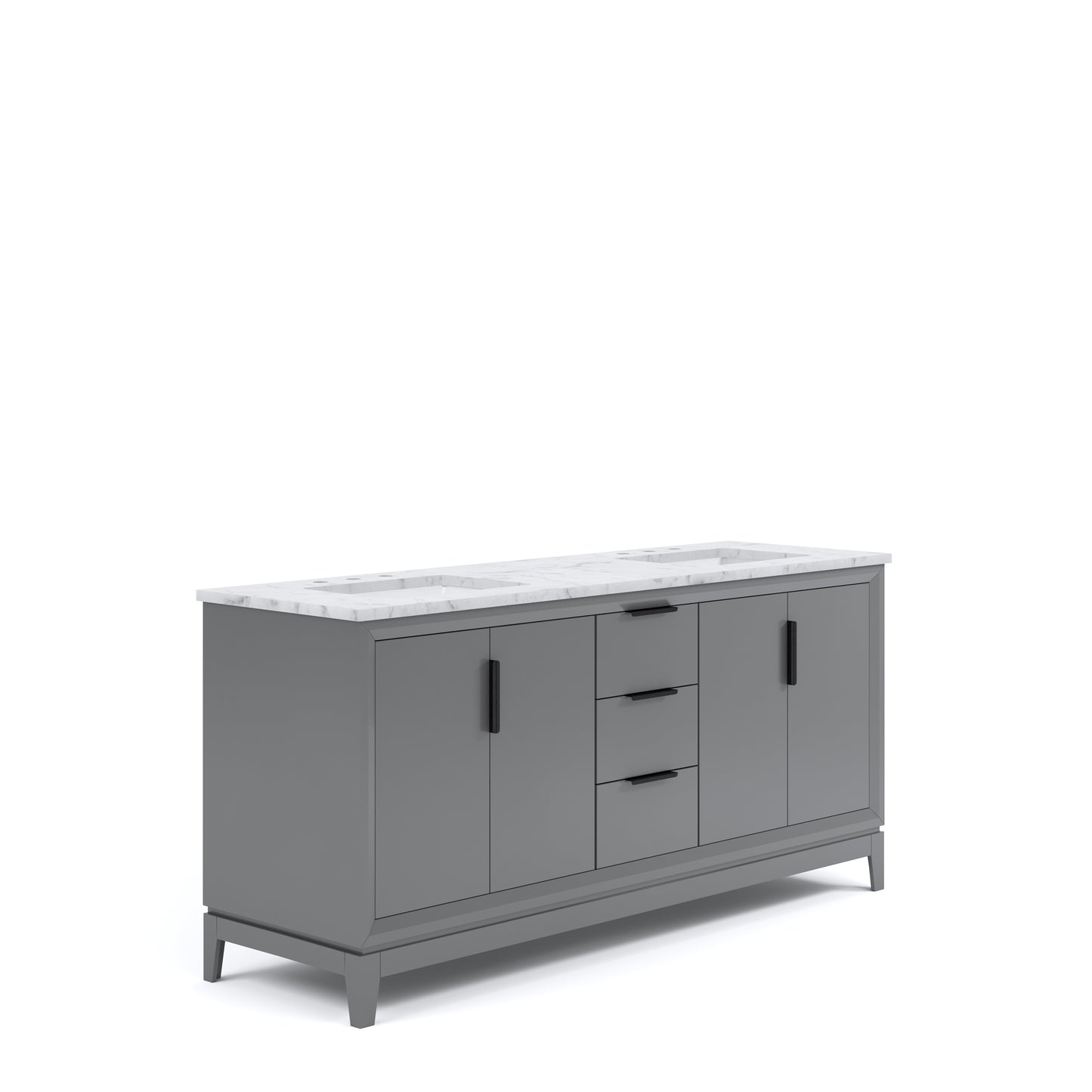 Water Creation Elizabeth 72" Grey Double Sink Bathroom Vanity with Carrara White Marble Countertop and Bronze Hardware