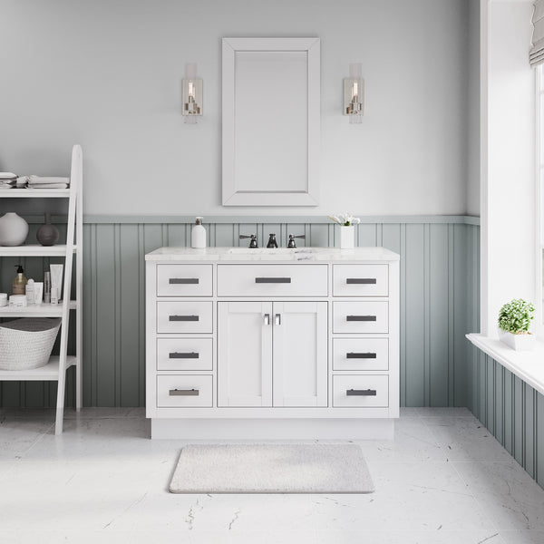 Water Creation Hartford 48 White Single Sink Bathroom Vanity with Carrara White Marble Countertop