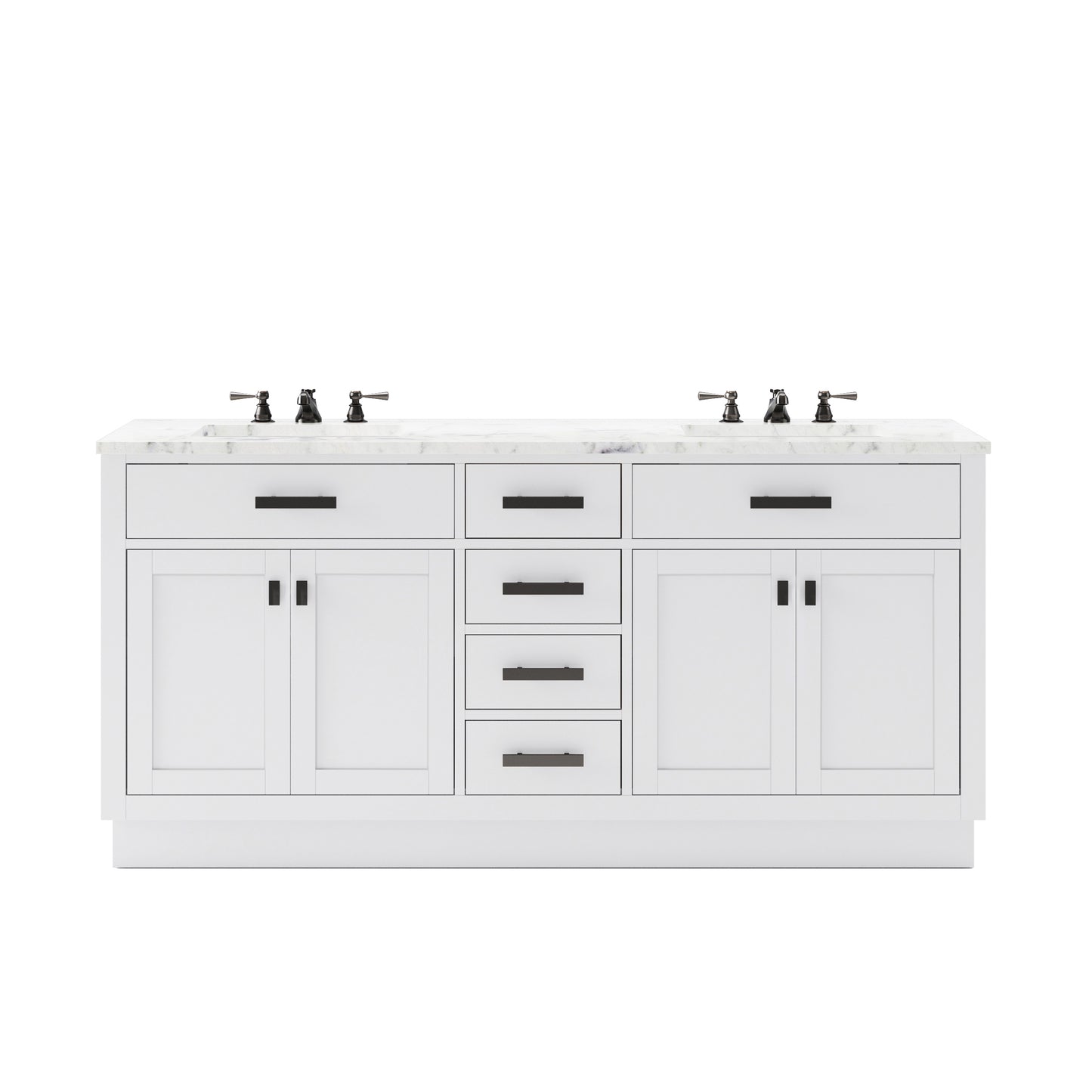 Water Creation Hartford 72" White Double Sink Bathroom Vanity Carrara White Marble Countertop Bath Vanity