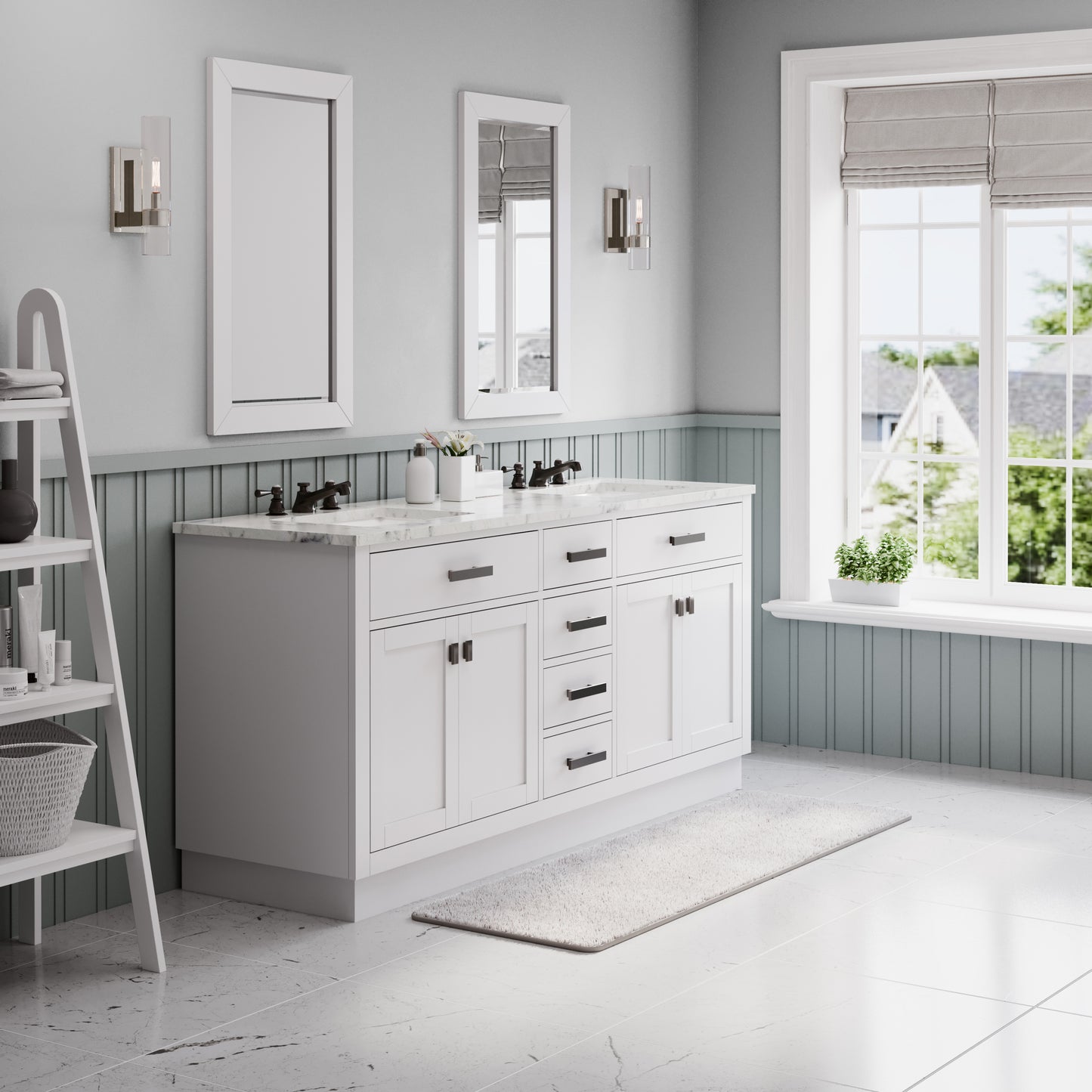 Water Creation Hartford 72" White Double Sink Bathroom Vanity Carrara White Marble Countertop Bath Vanity