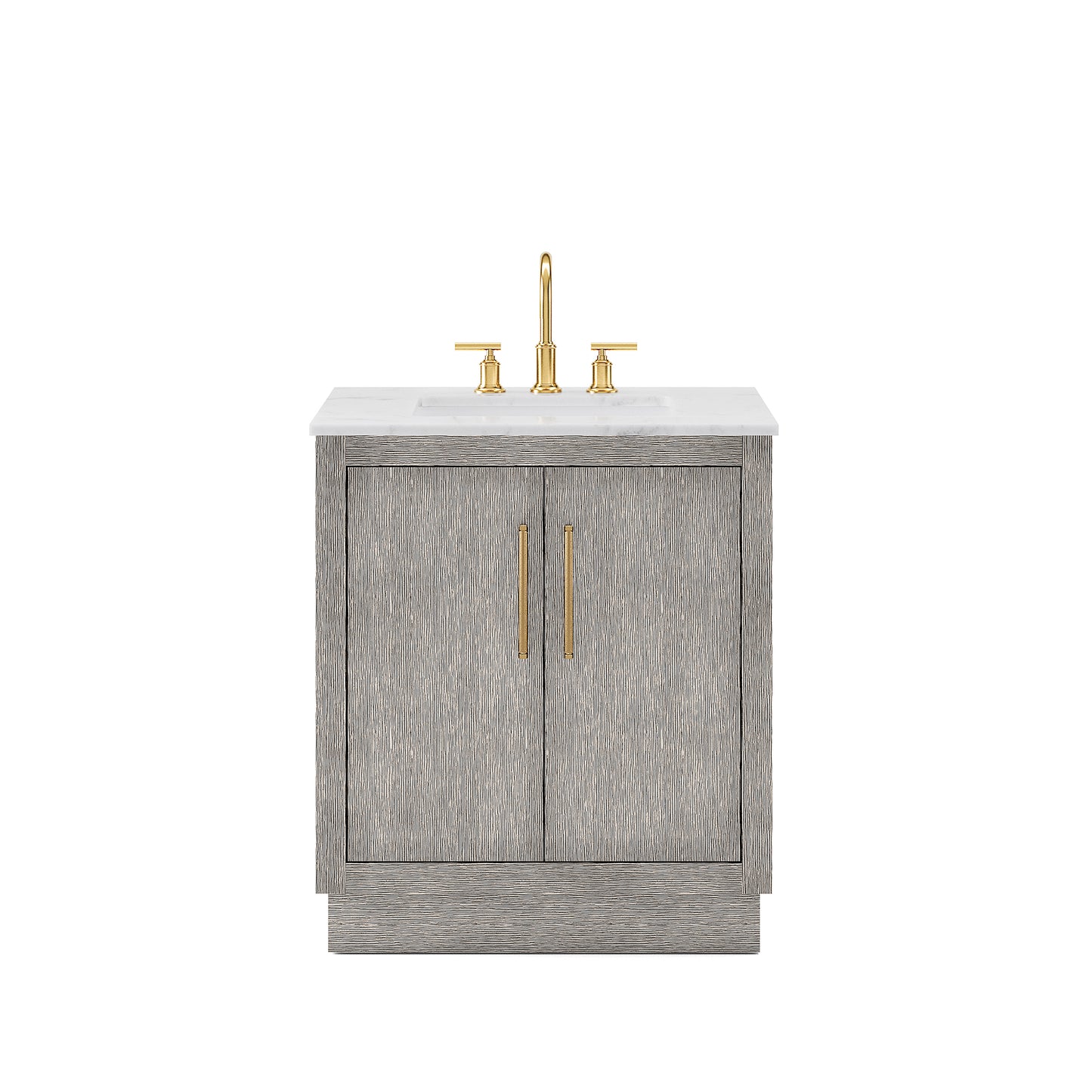 Water Creation Hugo 30" Grey Single Sink Bathroom Vanity with Carrara White Marble Countertop and Satin Gold Hardware