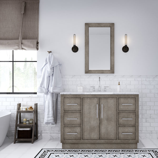 Water Creation Hugo 48 Grey Single Sink Bathroom Vanity with Carrara White Marble Countertop and Chrome Hardware