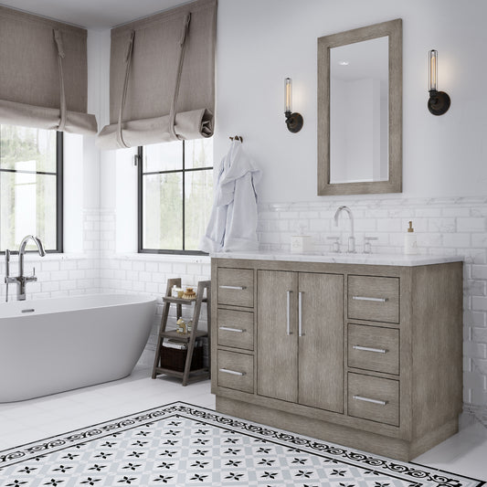 Water Creation Hugo 48" Grey Single Sink Bathroom Vanity with Carrara White Marble Countertop and Chrome Hardware