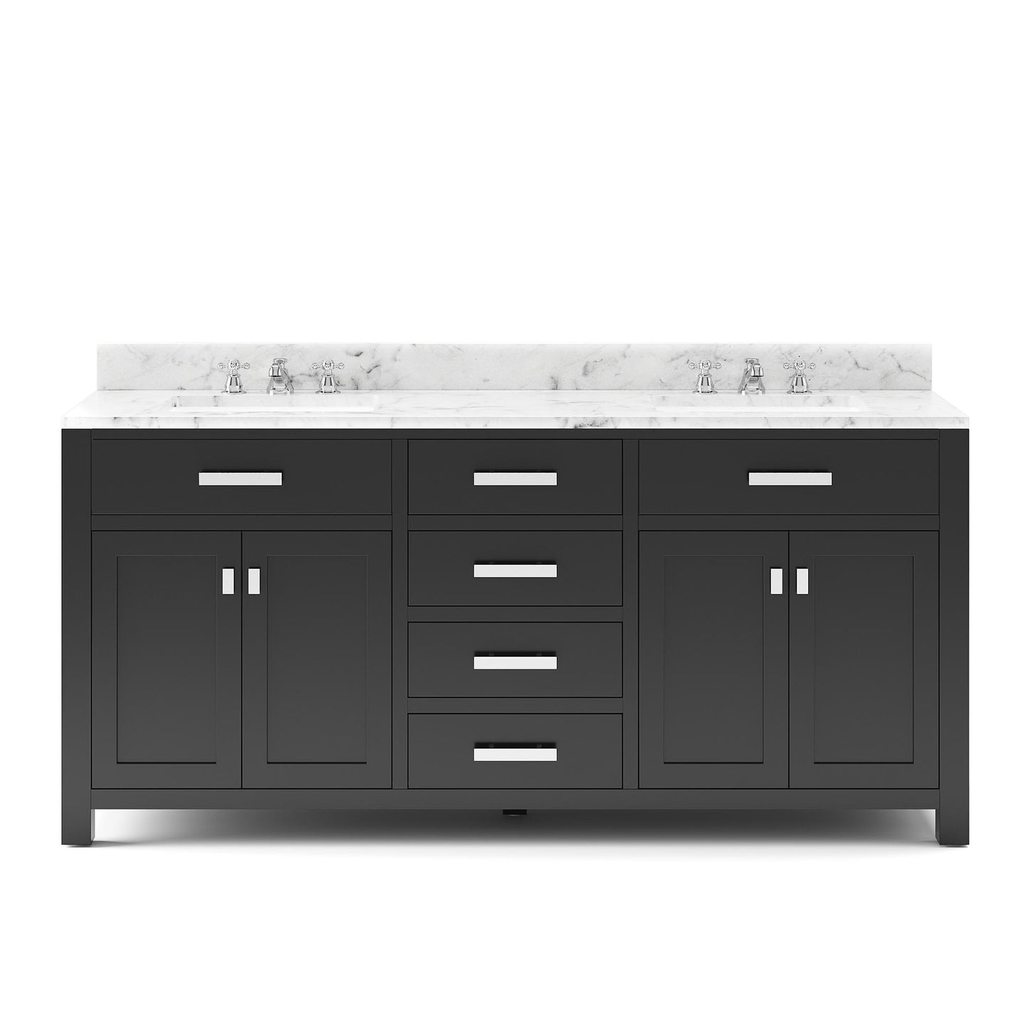 Water Creation Madison 72" Espresso Double Sink Bathroom Vanity with Carrara White Marble Countertop