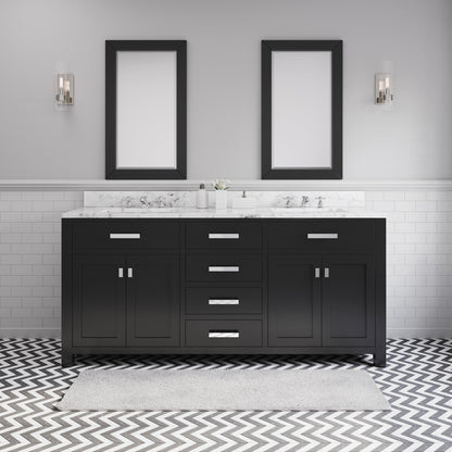 Water Creation Madison 72" Espresso Double Sink Bathroom Vanity with Carrara White Marble Countertop