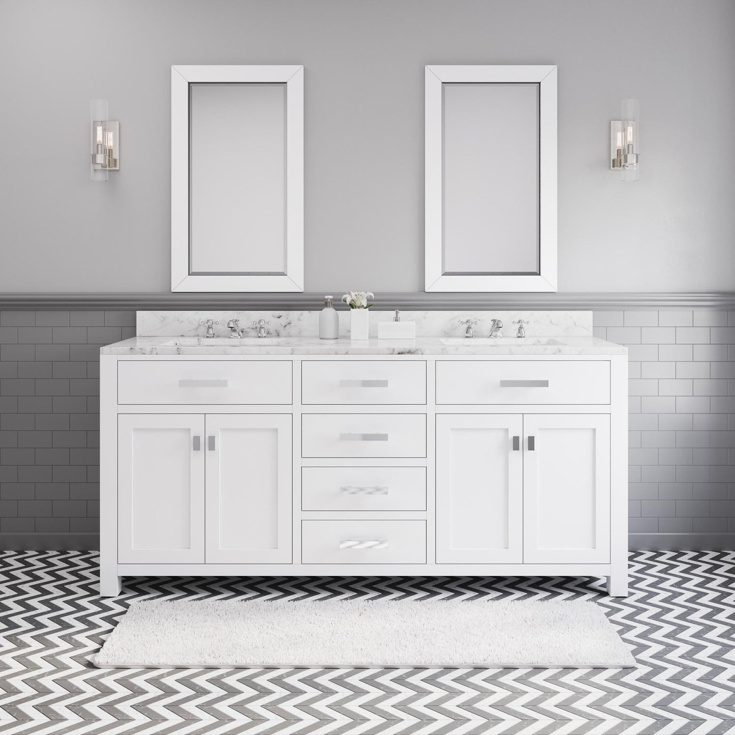 Water Creation Madison 72" Espresso Double Sink Bathroom Vanity with Carrara White Marble Countertop