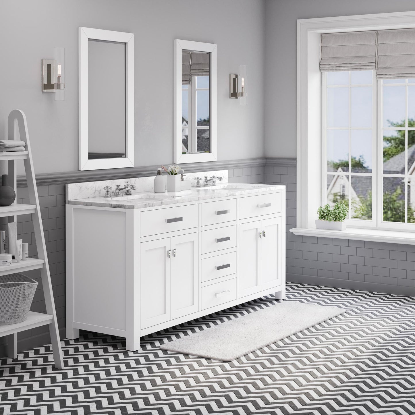 Water Creation Madison 72" Espresso Double Sink Bathroom Vanity with Carrara White Marble Countertop