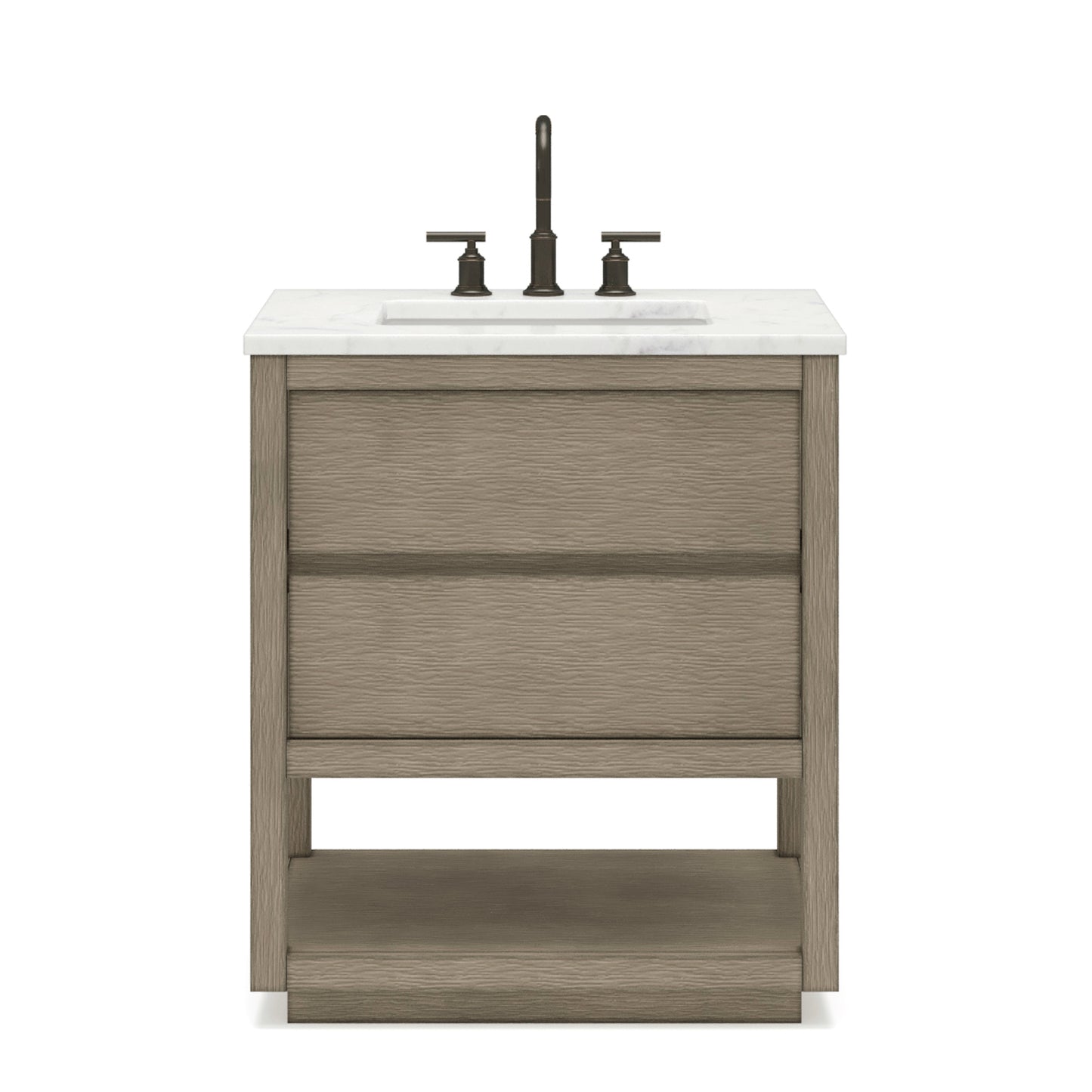 Water Creation Oakman 30" Grey Oak Single Sink Bathroom Vanity with Carrara White Marble Countertop