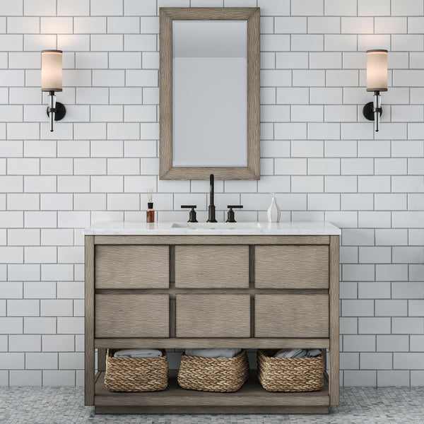 Water Creation Oakman 48 Single Sink Bathroom Vanity in Carrara White Marble Countertop