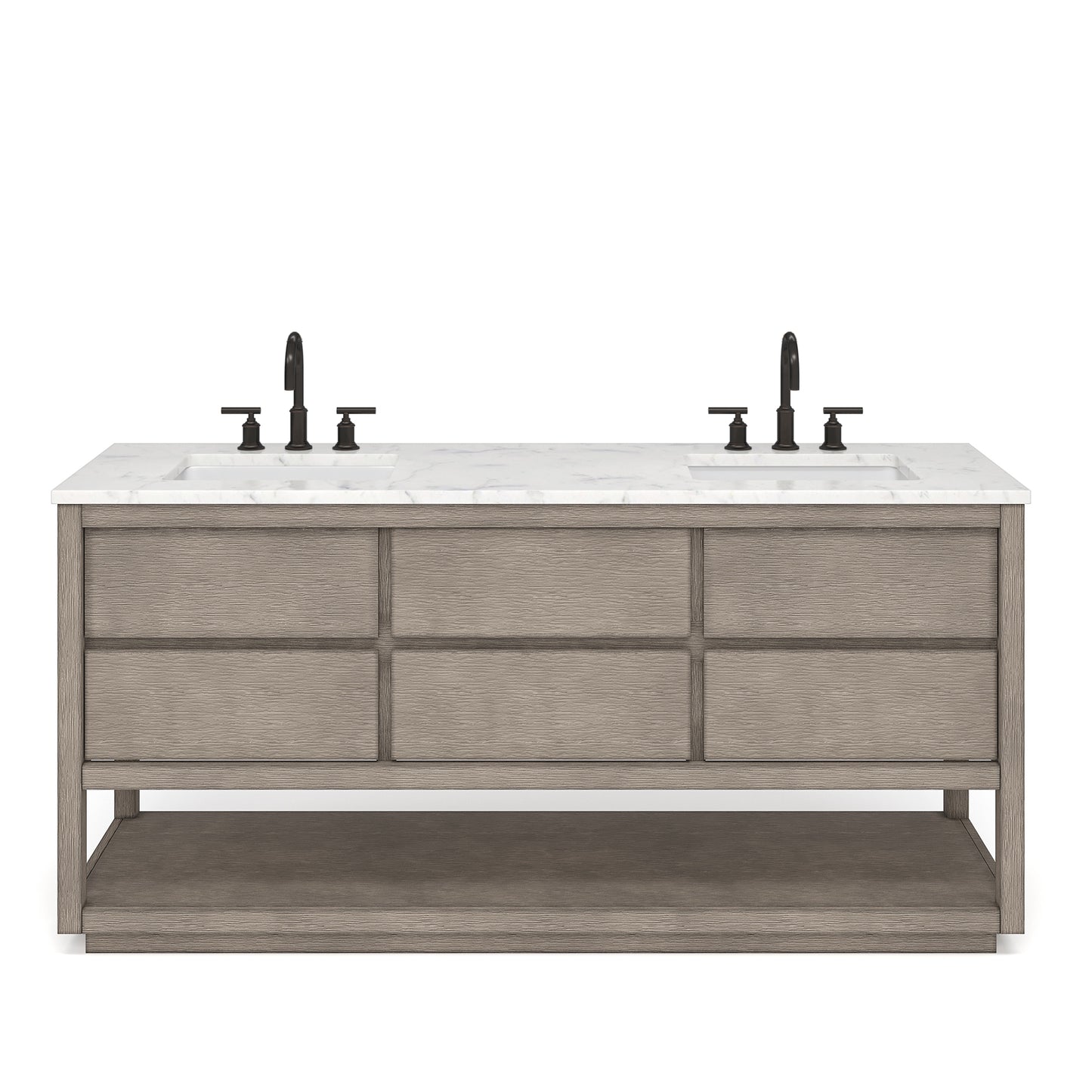 Water Creation Oakman 72" Grey Oak Double Sink Bathroom Vanity with Carrara White Marble Countertop